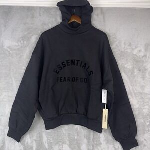 Essentials Fear Of God Men's Hoodie Jet Black Size Small Half-Size Oversized